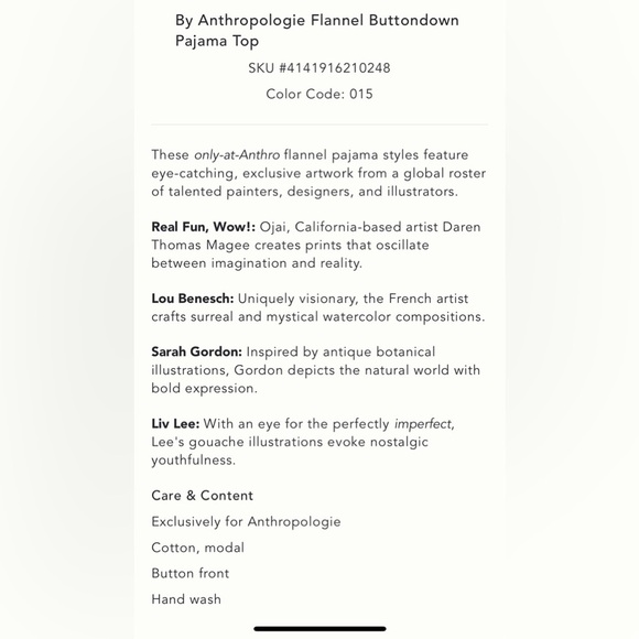 NWT new XS Anthropologie button flannel pajama top multicolor floral pjs - Picture 4 of 17